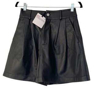 Red Valentino NWT Black Soft Leather Pleated Shorts